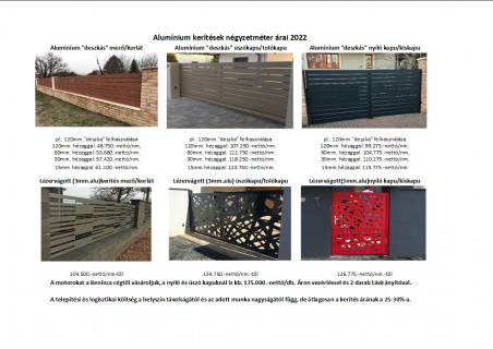 Kerítés árlista 2022