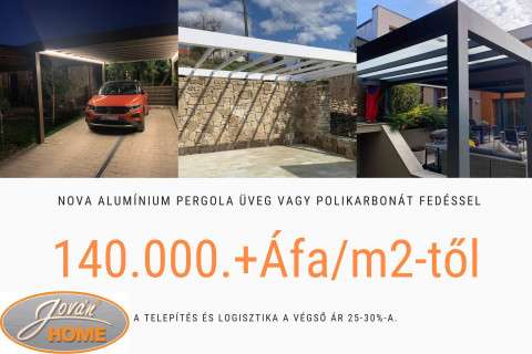 Nova alumínium pergola polikarbonát vagy üveg fedéssel